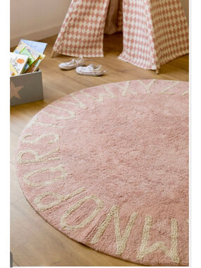 New Lorena Canals Pink A to Z Round Cotton Rug One Size